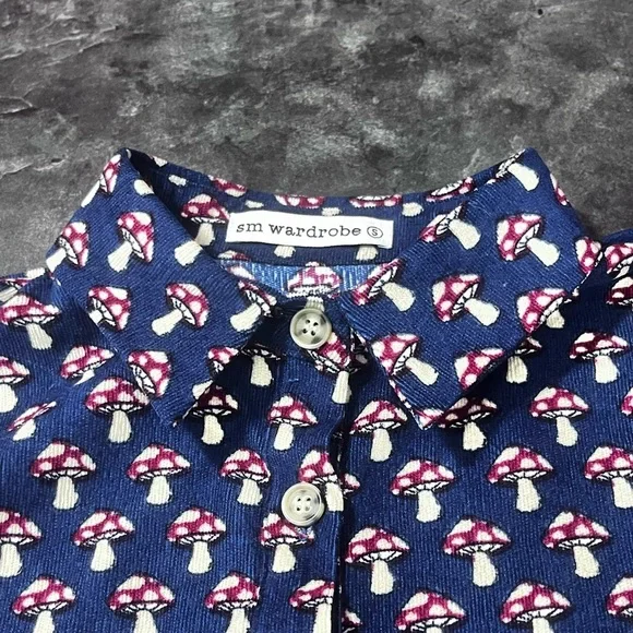 SM Wardrone Mushroom All Over Print Button Down Corduroy Long Sleeve Top Small - Picture 7 of 9